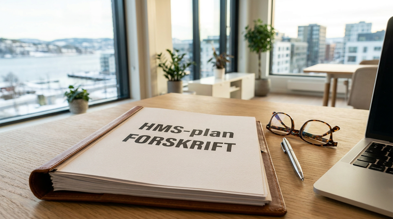 Dokument for HMS-planlegging ligger på et skrivebord, som illustrerer kravene til HMS-kurs for ledere.
